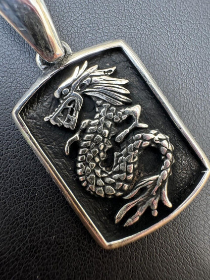 HarlemBling Lucky Dragon Dog Tag Pendant - 14k Gold Vermeil Or Oxidized 925 Silver - Medium 1.75"