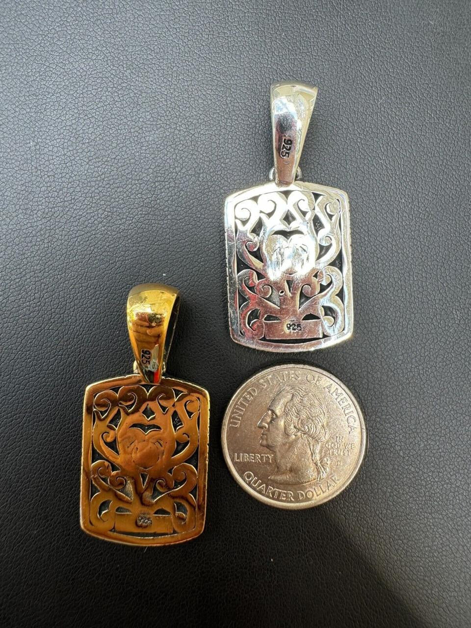 Lucky Dragon Dog Tag Pendant - 14k Gold Vermeil Or Oxidized 925