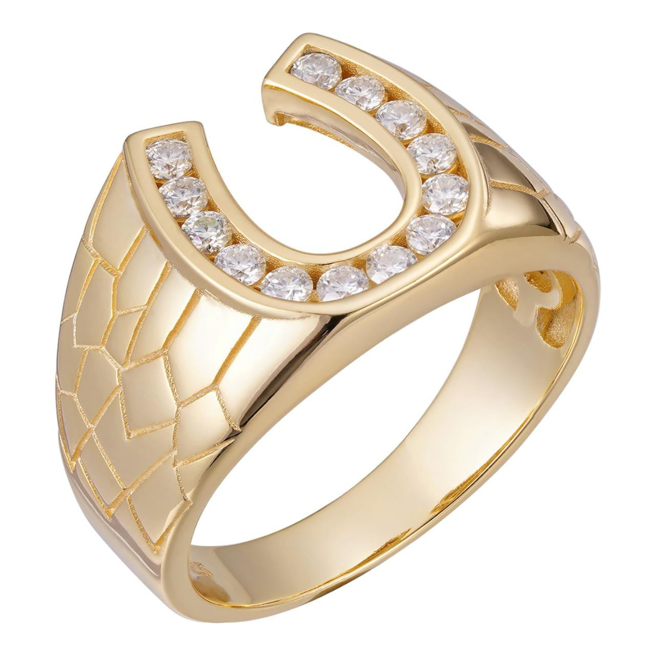 HarlemBling Lucky Horsehoe W. Nugget Design - 14k Gold Vermeil 925 Silver - CZ Stones