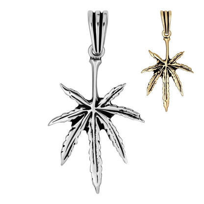 HarlemBling Marijuana Leaf Pendant - 14k Gold Vermeil Or Oxidized 925 Silver - Medium 2"