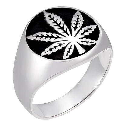 HarlemBling Marijuana Leaf Ring - 925 Silver Oxidized - Plain