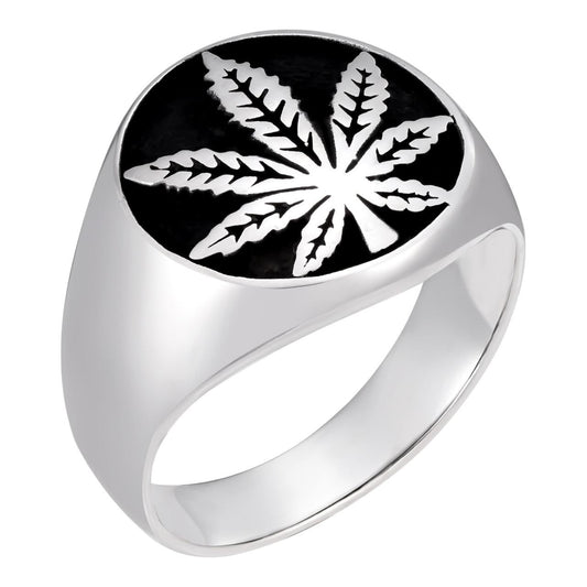 HarlemBling Marijuana Leaf Ring - 925 Silver Oxidized - Plain