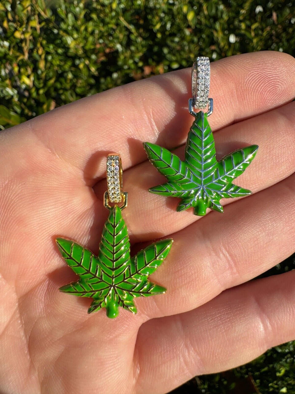 HarlemBling Marijuana Pendant Moissanite 925 Silver Marijuana Weed Leaf Pendant Necklace