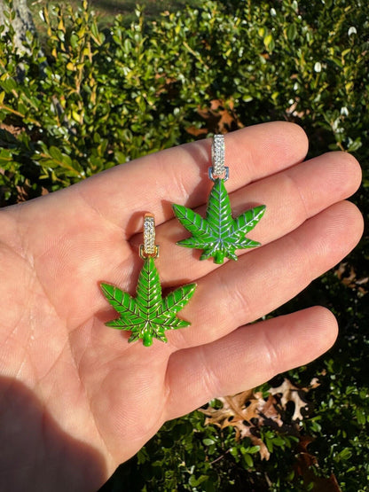 HarlemBling Marijuana Pendant Moissanite 925 Silver Marijuana Weed Leaf Pendant Necklace