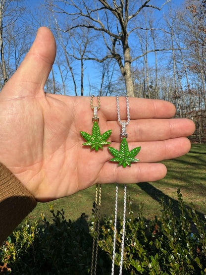 HarlemBling Marijuana Pendant Moissanite 925 Silver Marijuana Weed Leaf Pendant Necklace