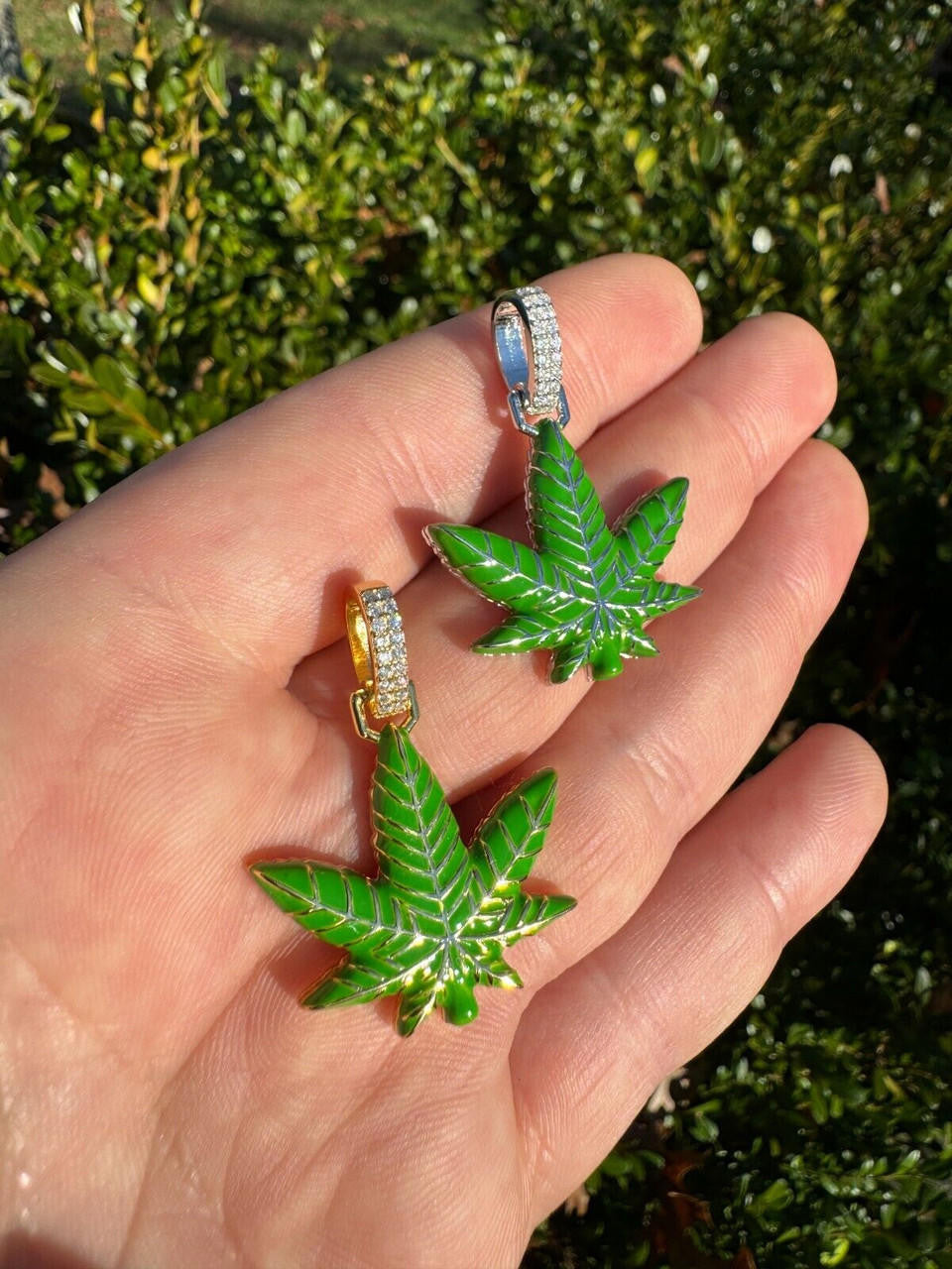 HarlemBling Marijuana Pendant Moissanite 925 Silver Marijuana Weed Leaf Pendant Necklace