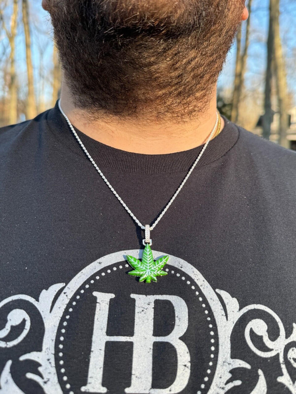 HarlemBling Marijuana Pendant Moissanite 925 Silver Marijuana Weed Leaf Pendant Necklace