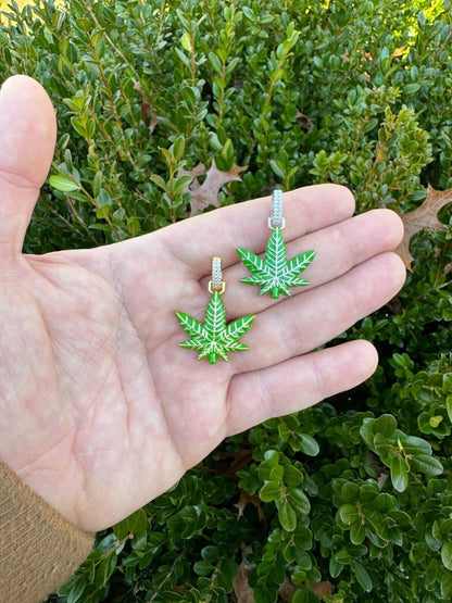 HarlemBling Marijuana Pendant Moissanite 925 Silver Marijuana Weed Leaf Pendant Necklace