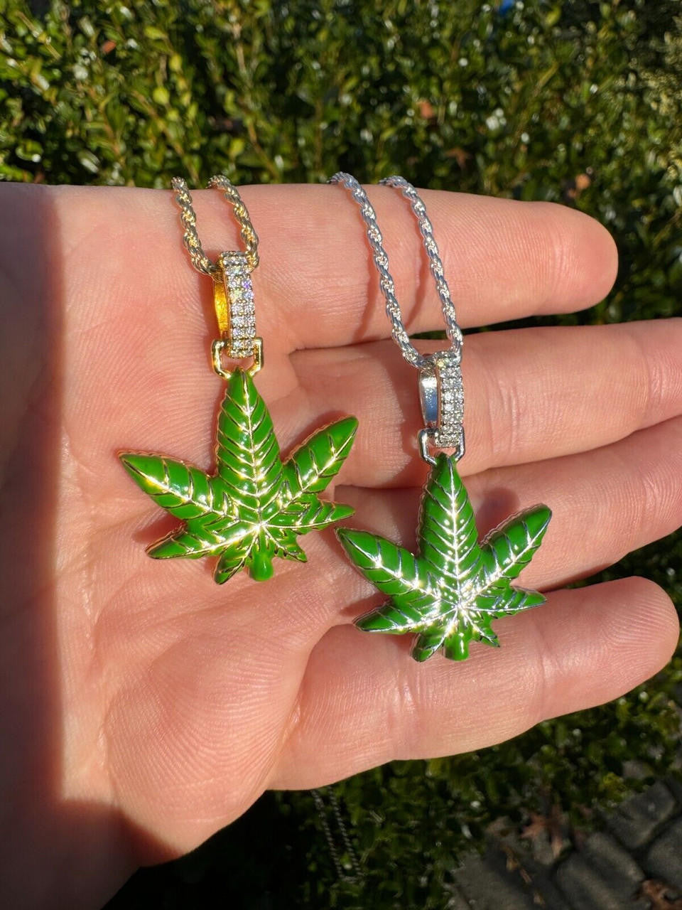 HarlemBling Marijuana Pendant Moissanite 925 Silver Marijuana Weed Leaf Pendant Necklace