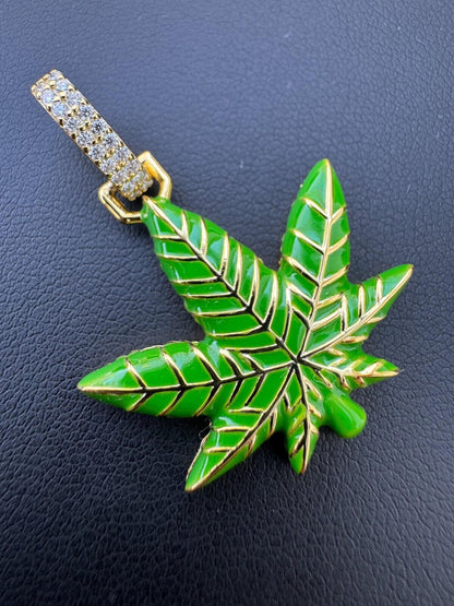 HarlemBling Marijuana Pendant Moissanite 925 Silver Marijuana Weed Leaf Pendant Necklace