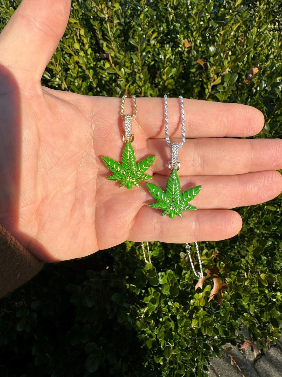 HarlemBling Marijuana Pendant Moissanite 925 Silver Marijuana Weed Leaf Pendant Necklace