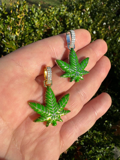 HarlemBling Marijuana Pendant Moissanite 925 Silver Marijuana Weed Leaf Pendant Necklace