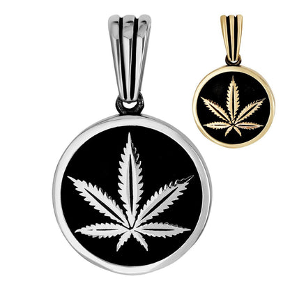 HarlemBling Marijuana Weed Leaf Pendant - 14k Gold Vermeil Or Oxidized 925 Silver - Small 1"