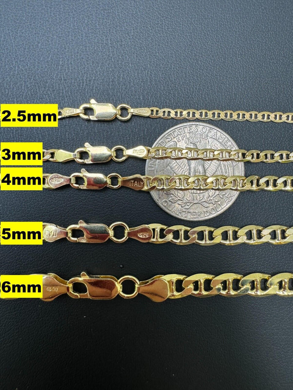 HarlemBling Mariner Link Bracelet - 14k Gold Vermeil 925 Sterling Silver - 6"-9" - 2.5mm-16mm