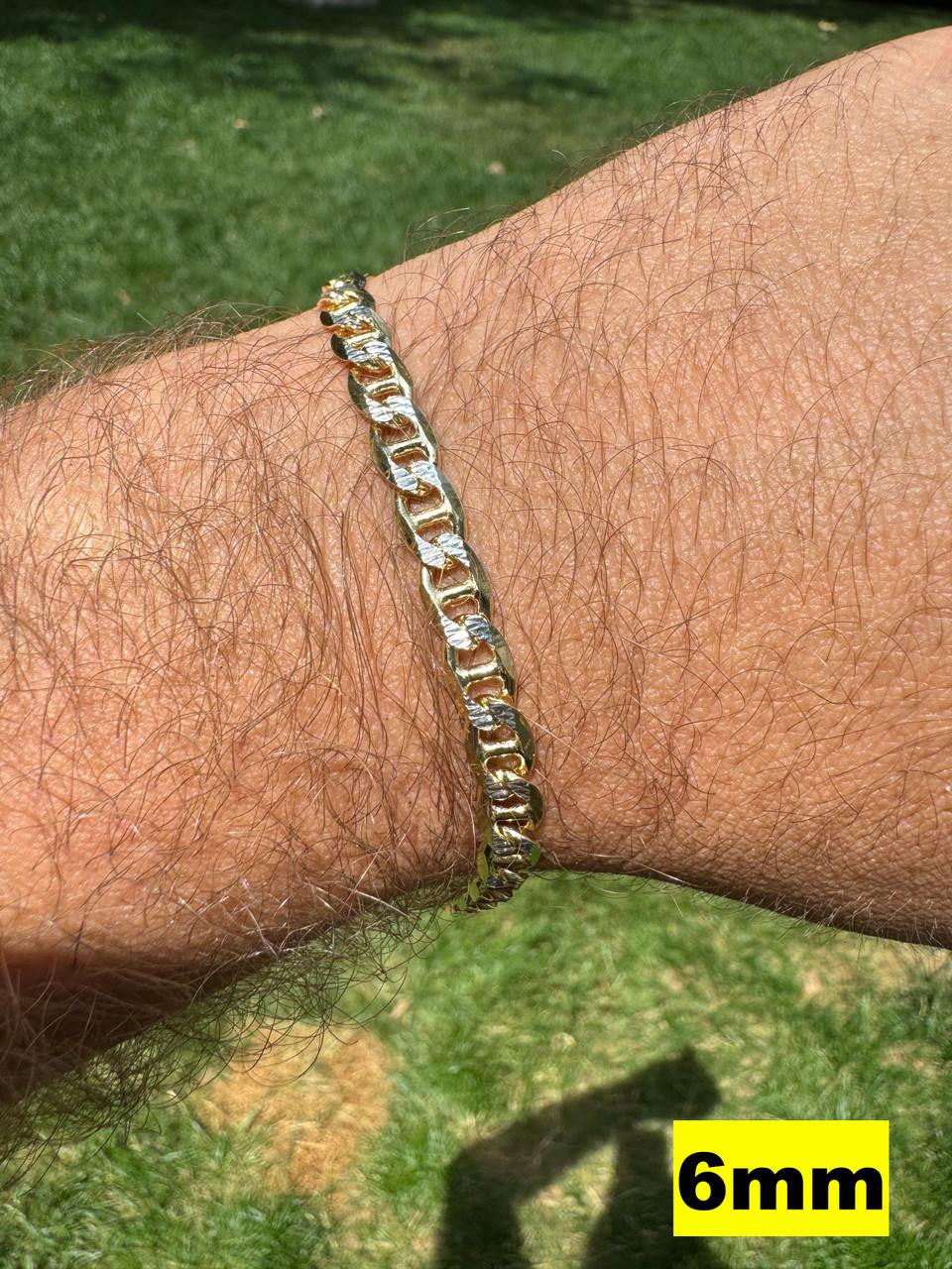 HarlemBling Mariner Link Chain Necklace Or Bracelet - Two Tone Diamond Cut 14k Gold Vermeil 925 Sterling Silver - 6"-30" - 2.5mm-10mm