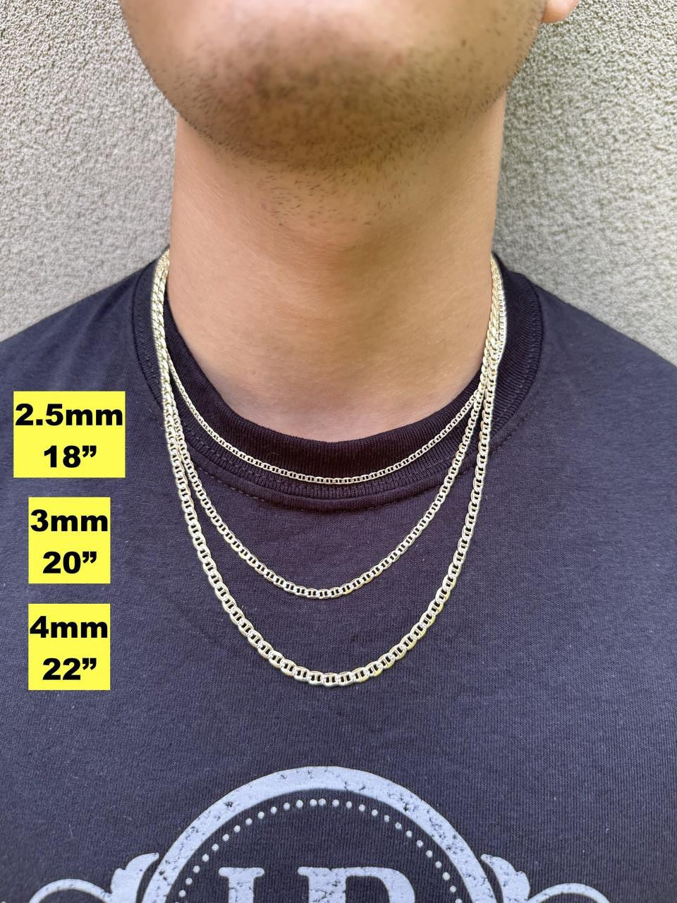 HarlemBling Mariner Link Chain Necklace Or Bracelet - Two Tone Diamond Cut 14k Gold Vermeil 925 Sterling Silver - 6"-30" - 2.5mm-10mm