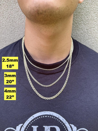 HarlemBling Mariner Link Chain Necklace Or Bracelet - Two Tone Diamond Cut 14k Gold Vermeil 925 Sterling Silver - 6"-30" - 2.5mm-10mm