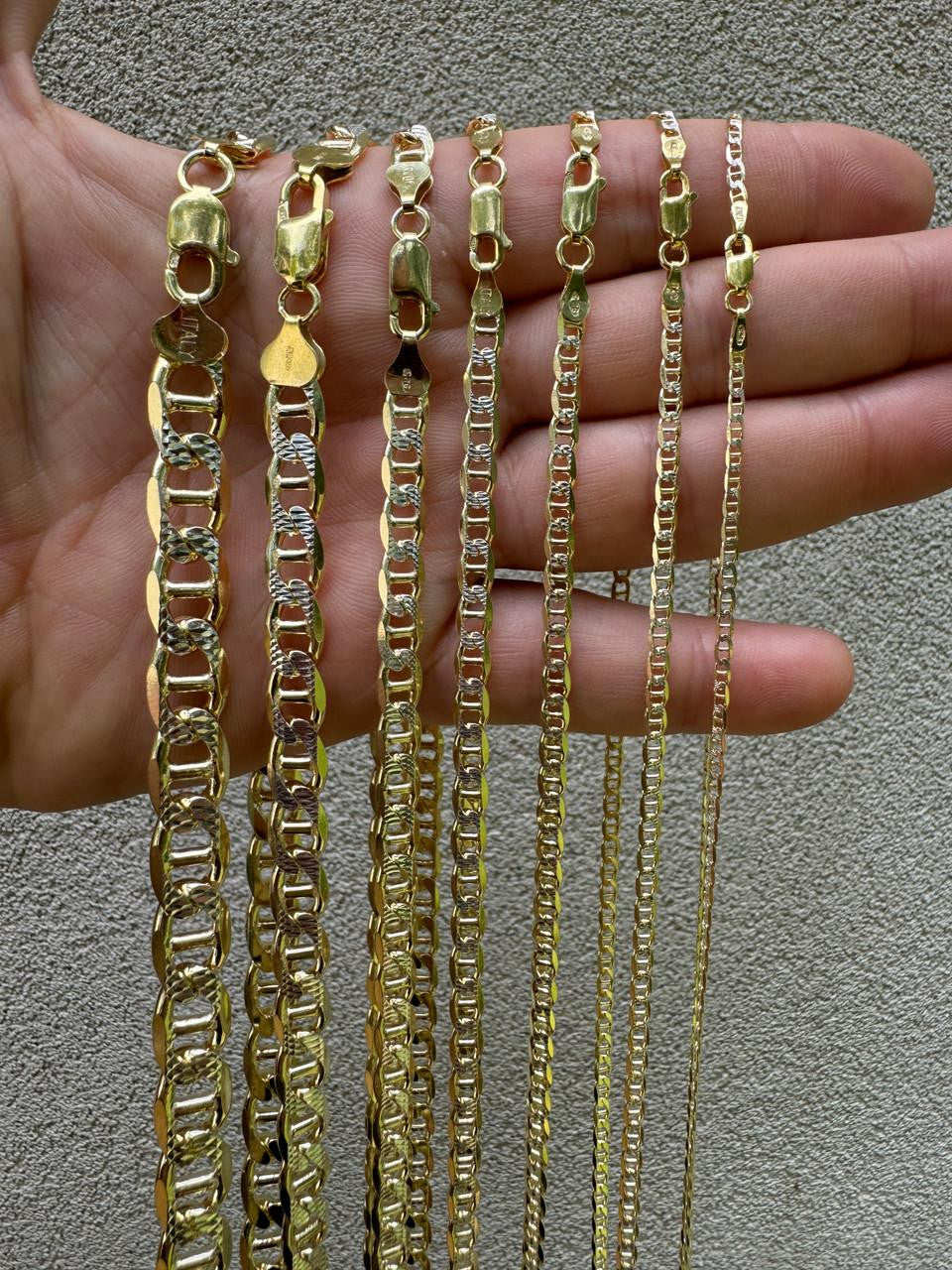 HarlemBling Mariner Link Chain Necklace Or Bracelet - Two Tone Diamond Cut 14k Gold Vermeil 925 Sterling Silver - 6"-30" - 2.5mm-10mm