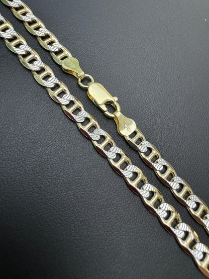 HarlemBling Mariner Link Chain Necklace Or Bracelet - Two Tone Diamond Cut 14k Gold Vermeil 925 Sterling Silver - 6"-30" - 2.5mm-10mm