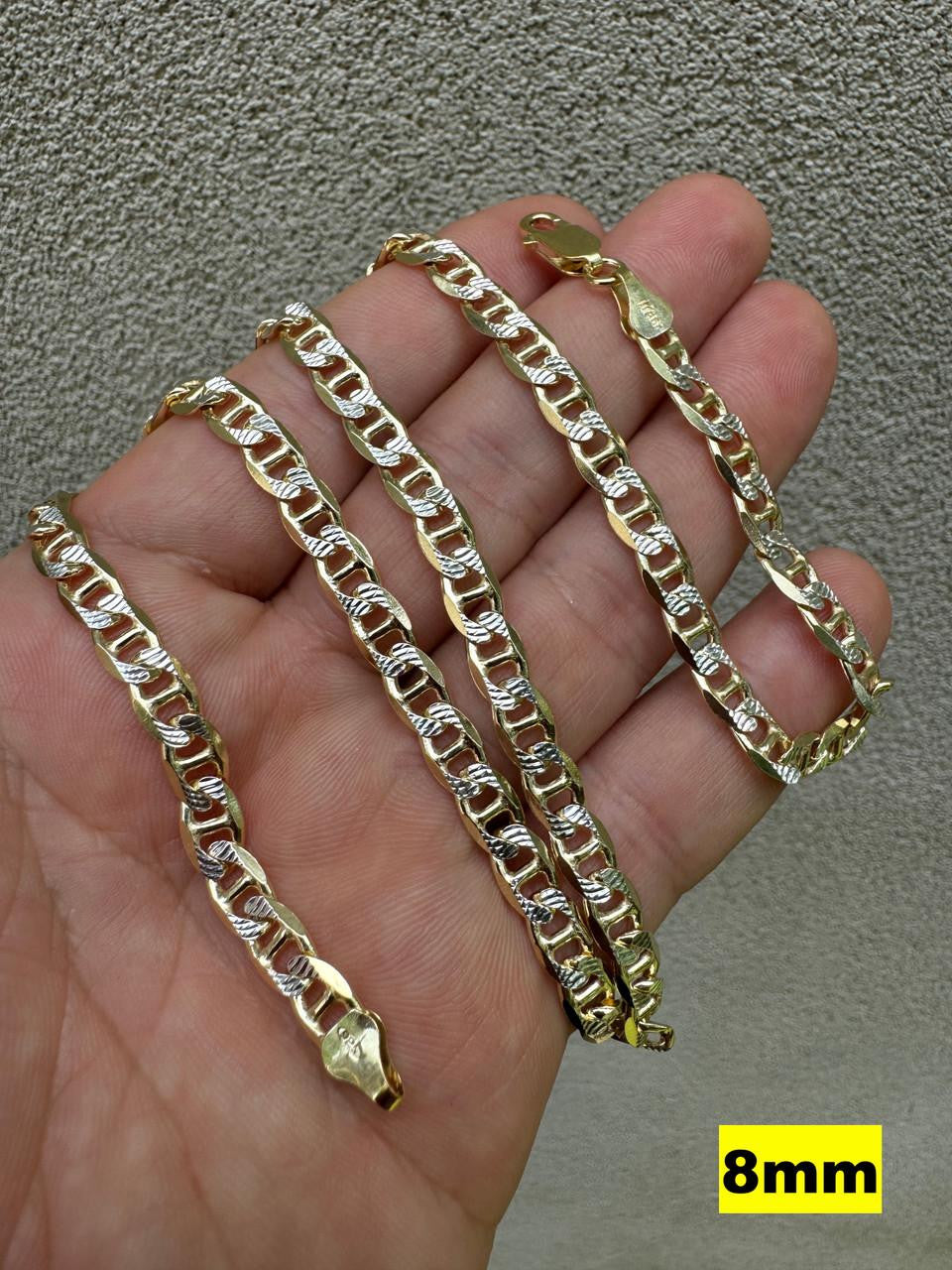 HarlemBling Mariner Link Chain Necklace Or Bracelet - Two Tone Diamond Cut 14k Gold Vermeil 925 Sterling Silver - 6"-30" - 2.5mm-10mm