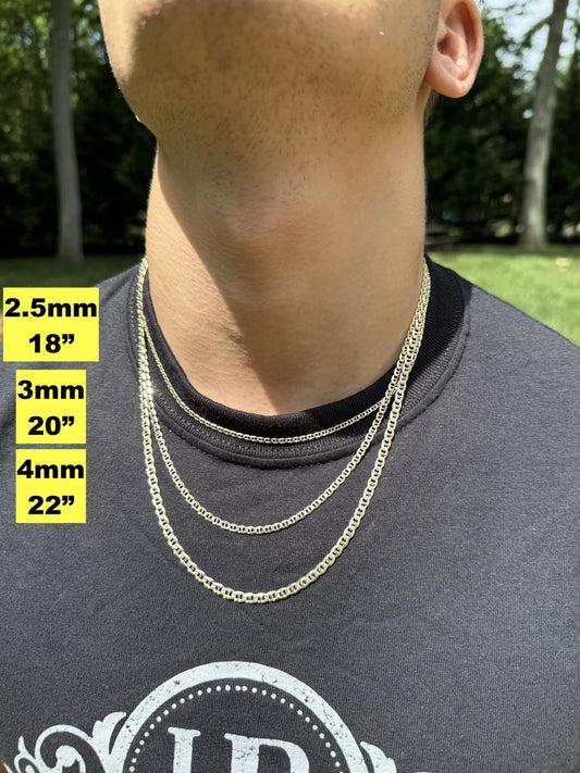 HarlemBling Mariner Link Chain Necklace Or Bracelet - Two Tone Diamond Cut 14k Gold Vermeil 925 Sterling Silver - 6"-30" - 2.5mm-10mm