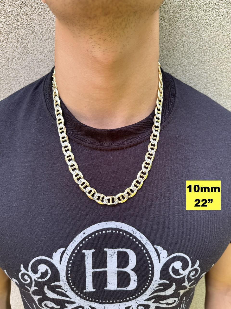 HarlemBling Mariner Link Chain Necklace Or Bracelet - Two Tone Diamond Cut 14k Gold Vermeil 925 Sterling Silver - 6"-30" - 2.5mm-10mm