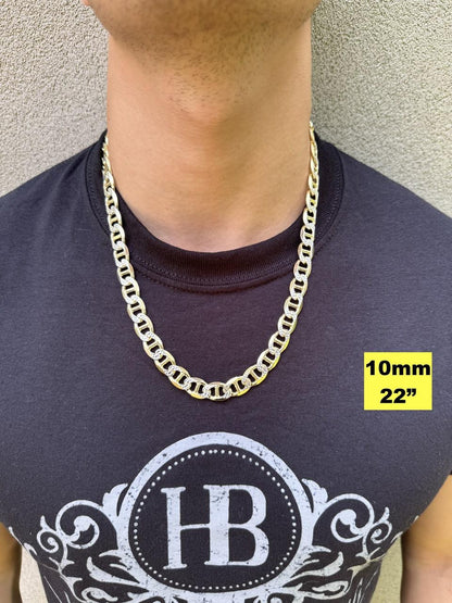 HarlemBling Mariner Link Chain Necklace Or Bracelet - Two Tone Diamond Cut 14k Gold Vermeil 925 Sterling Silver - 6"-30" - 2.5mm-10mm