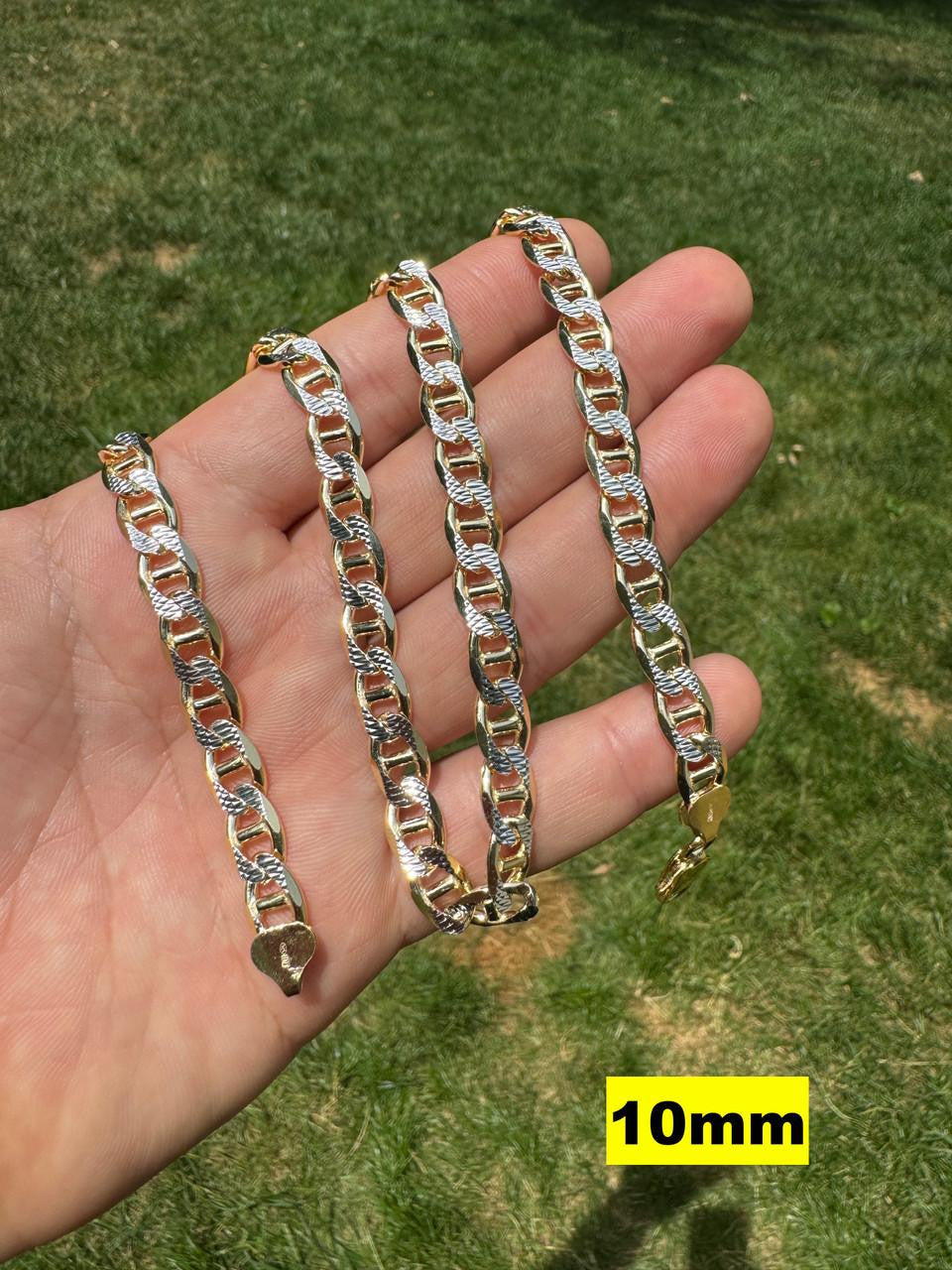 HarlemBling Mariner Link Chain Necklace Or Bracelet - Two Tone Diamond Cut 14k Gold Vermeil 925 Sterling Silver - 6"-30" - 2.5mm-10mm