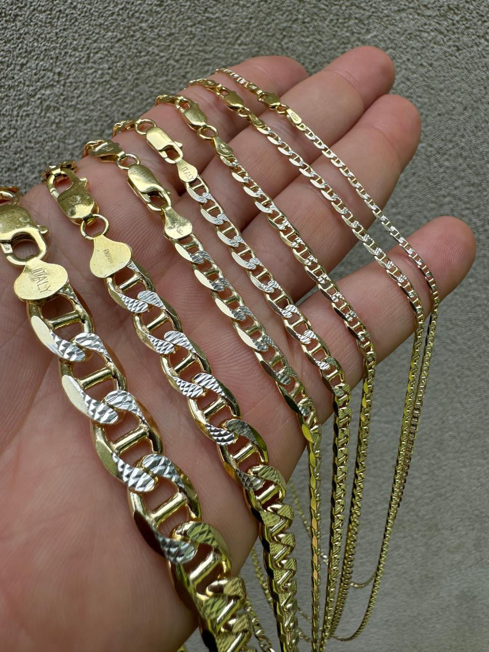 HarlemBling Mariner Link Chain Necklace Or Bracelet - Two Tone Diamond Cut 14k Gold Vermeil 925 Sterling Silver - 6"-30" - 2.5mm-10mm