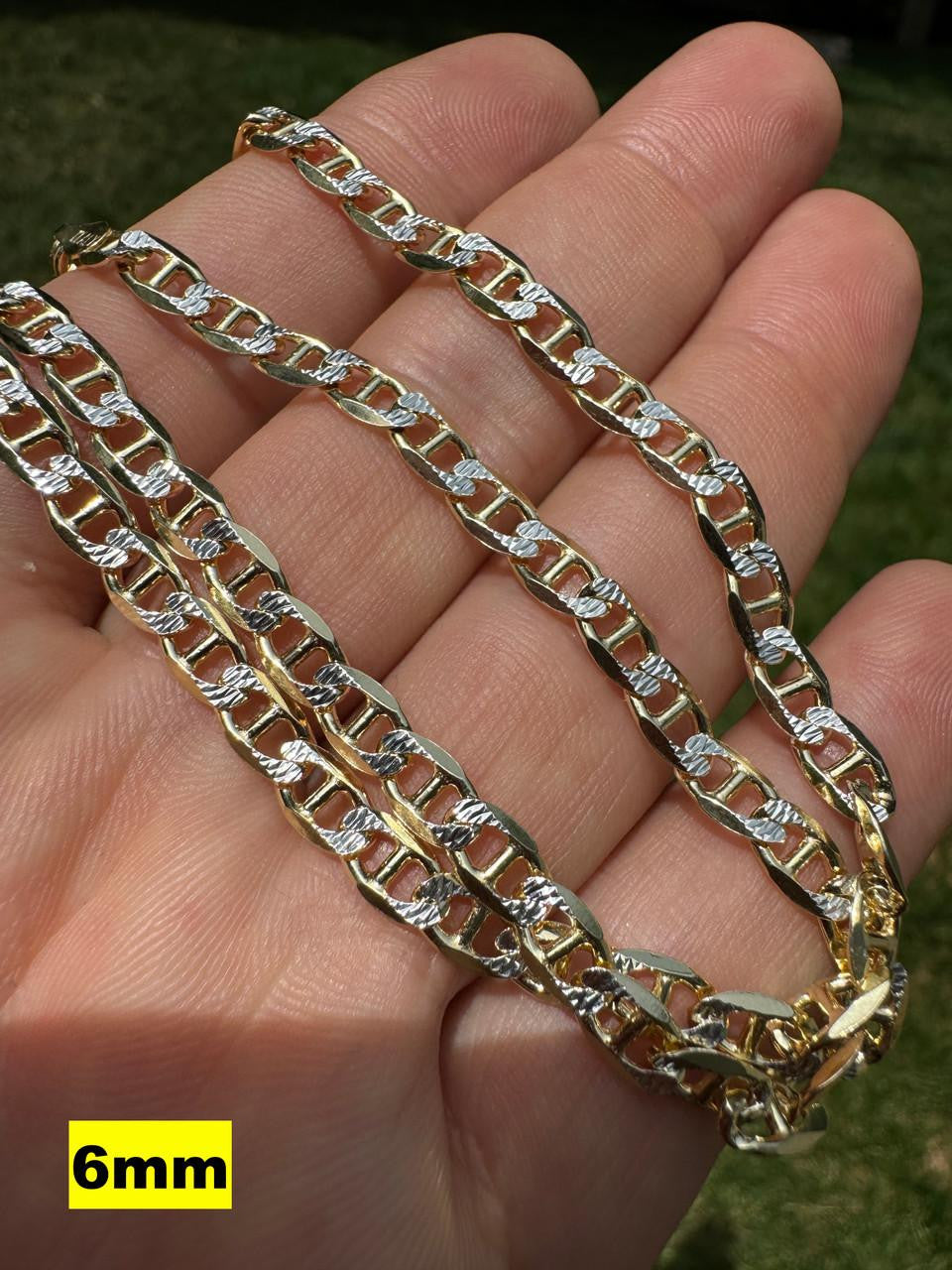 HarlemBling Mariner Link Chain Necklace Or Bracelet - Two Tone Diamond Cut 14k Gold Vermeil 925 Sterling Silver - 6"-30" - 2.5mm-10mm