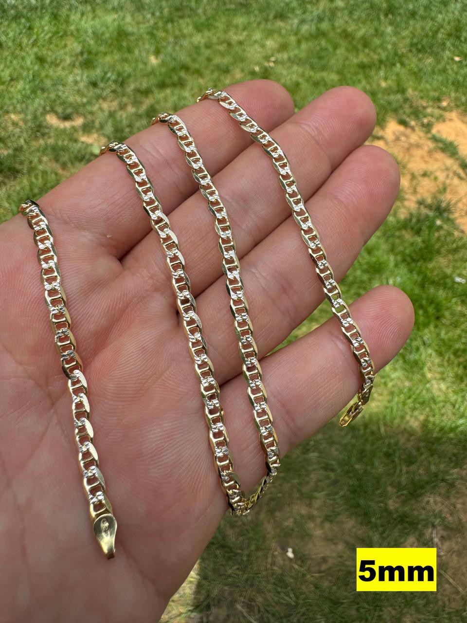 HarlemBling Mariner Link Chain Necklace Or Bracelet - Two Tone Diamond Cut 14k Gold Vermeil 925 Sterling Silver - 6"-30" - 2.5mm-10mm