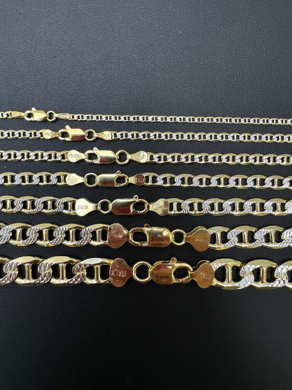 HarlemBling Mariner Link Chain Necklace Or Bracelet - Two Tone Diamond Cut 14k Gold Vermeil 925 Sterling Silver - 6"-30" - 2.5mm-10mm