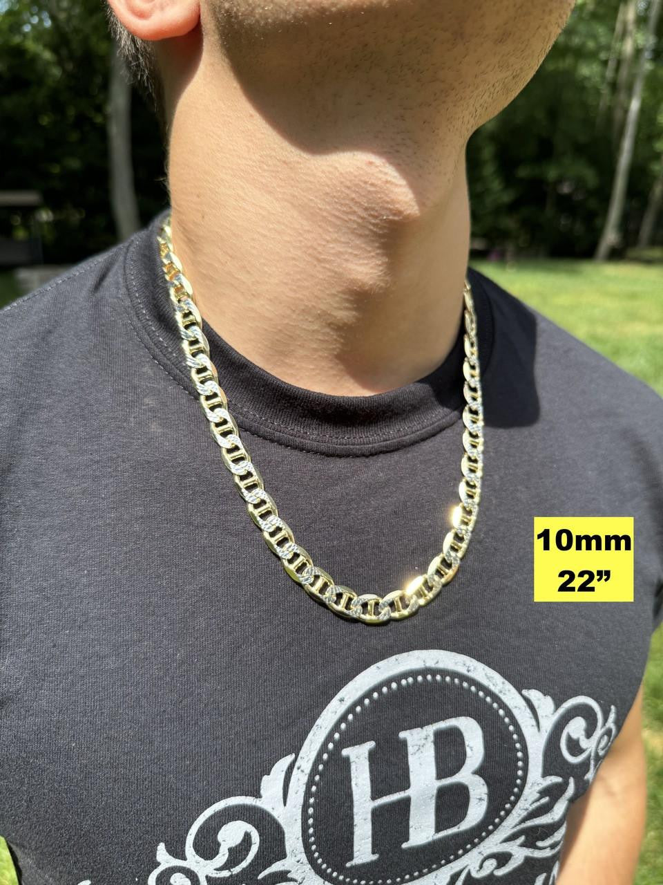 HarlemBling Mariner Link Chain Necklace Or Bracelet - Two Tone Diamond Cut 14k Gold Vermeil 925 Sterling Silver - 6"-30" - 2.5mm-10mm