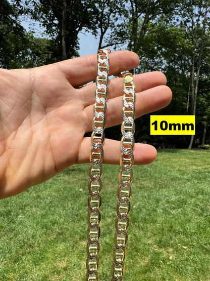 HarlemBling Mariner Link Chain Necklace Or Bracelet - Two Tone Diamond Cut 14k Gold Vermeil 925 Sterling Silver - 6"-30" - 2.5mm-10mm