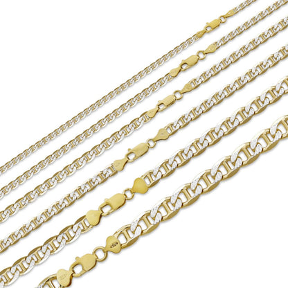 HarlemBling Mariner Link Chain Necklace Or Bracelet - Two Tone Diamond Cut 14k Gold Vermeil 925 Sterling Silver - 6"-30" - 2.5mm-10mm