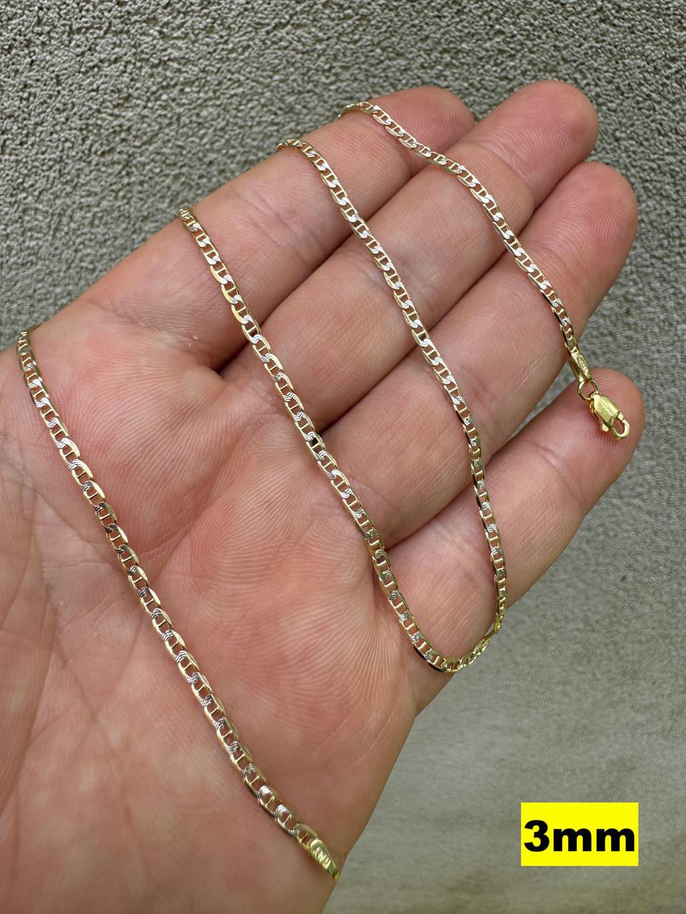 HarlemBling Mariner Link Chain Necklace Or Bracelet - Two Tone Diamond Cut 14k Gold Vermeil 925 Sterling Silver - 6"-30" - 2.5mm-10mm