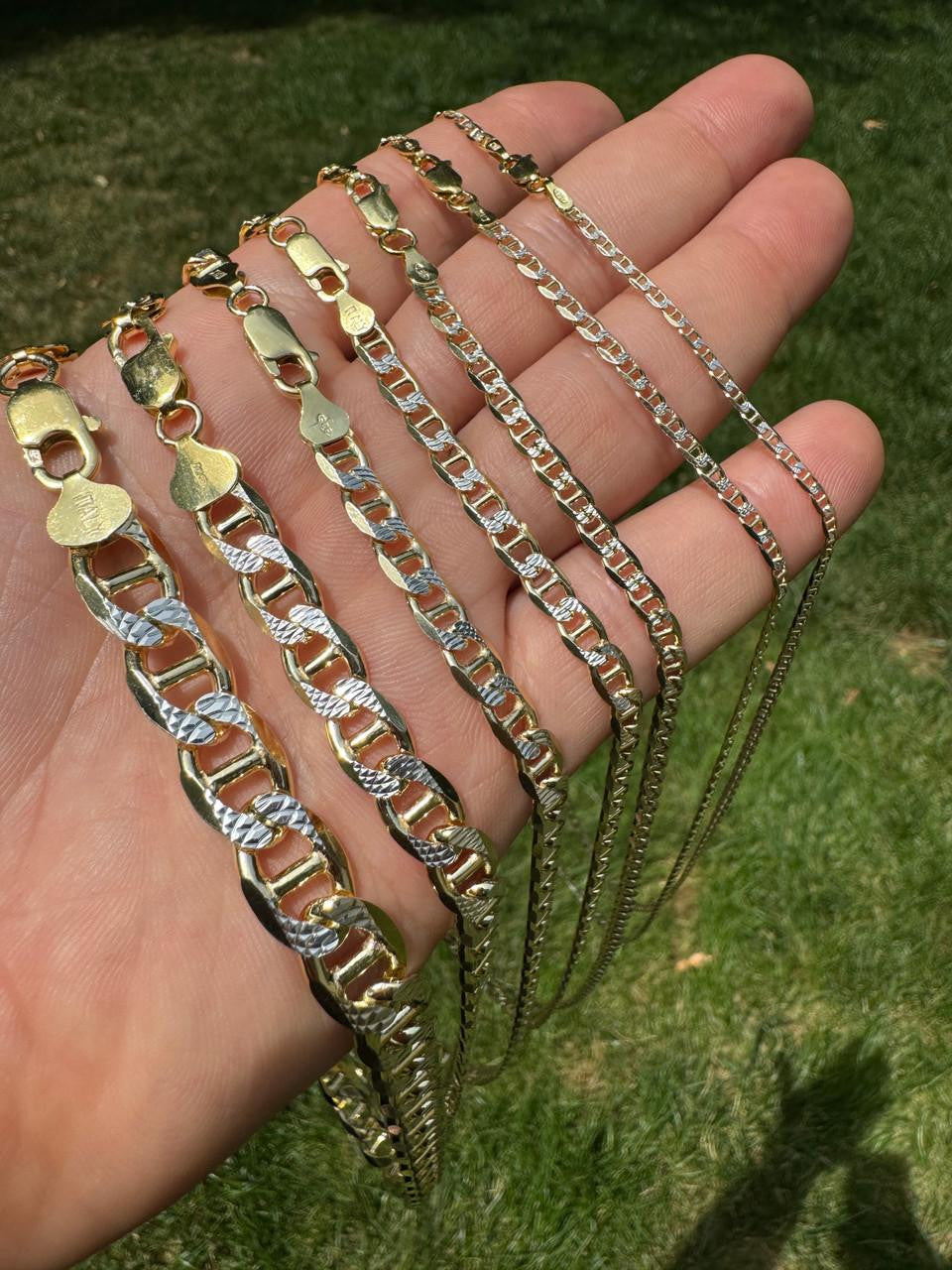 HarlemBling Mariner Link Chain Necklace Or Bracelet - Two Tone Diamond Cut 14k Gold Vermeil 925 Sterling Silver - 6"-30" - 2.5mm-10mm