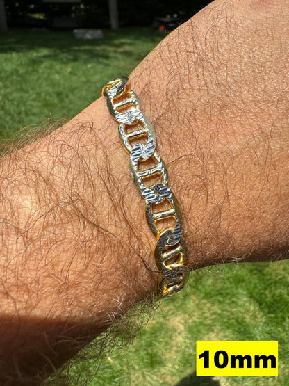 HarlemBling Mariner Link Chain Necklace Or Bracelet - Two Tone Diamond Cut 14k Gold Vermeil 925 Sterling Silver - 6"-30" - 2.5mm-10mm
