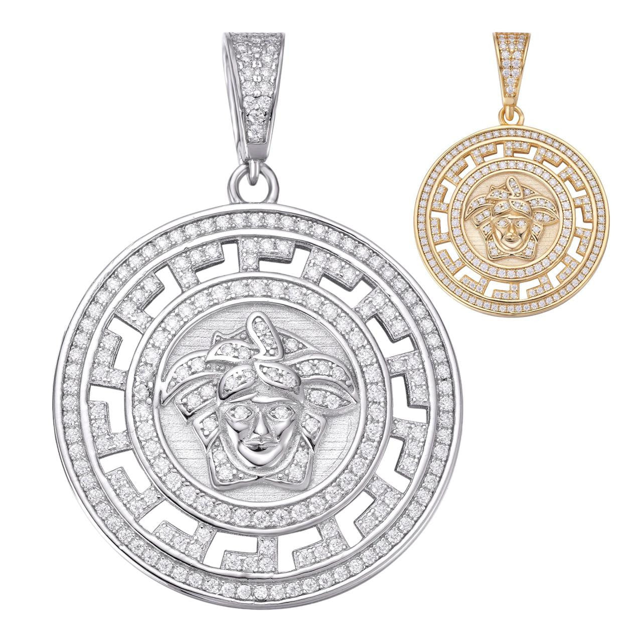 HarlemBling Medusa Medallion Hip Hop Pendant - 14k Gold Vermeil Or 925 Silver - CZ Stones - Small 1.5"