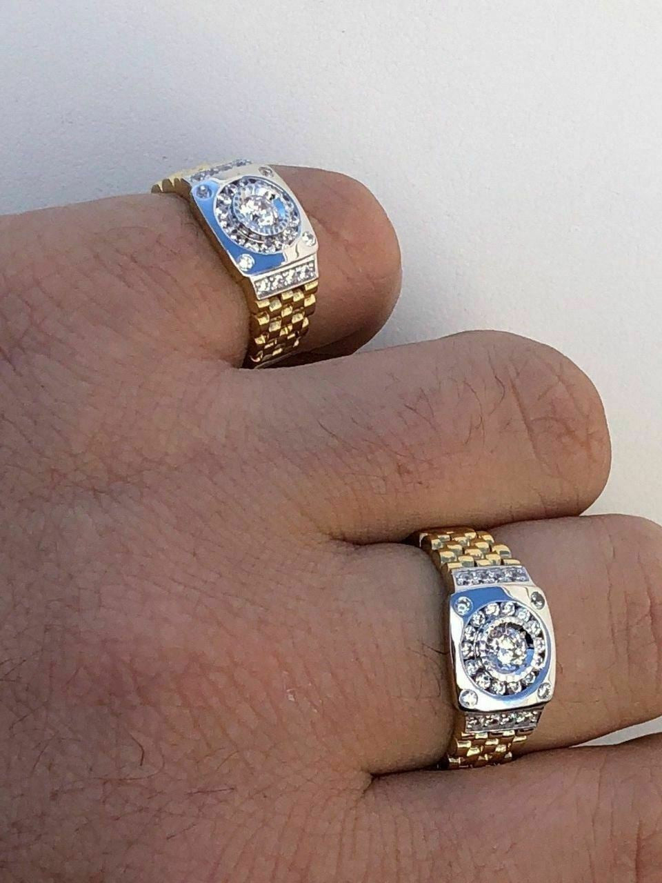 HarlemBling Men 10k Gold and Real Solid 925 Sterling Silver Presidential Watch Band Ring Pinky