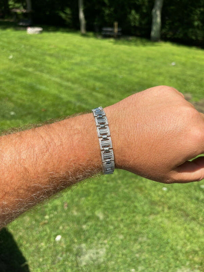 HarlemBling Men 12mm Iced Presidential Bracelet Real 925 Sterling Silver Flooded Out Diamond