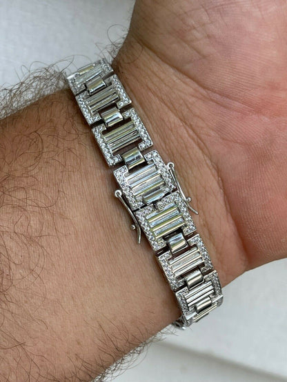 HarlemBling Men 12mm Iced Presidential Bracelet Real 925 Sterling Silver Flooded Out Diamond