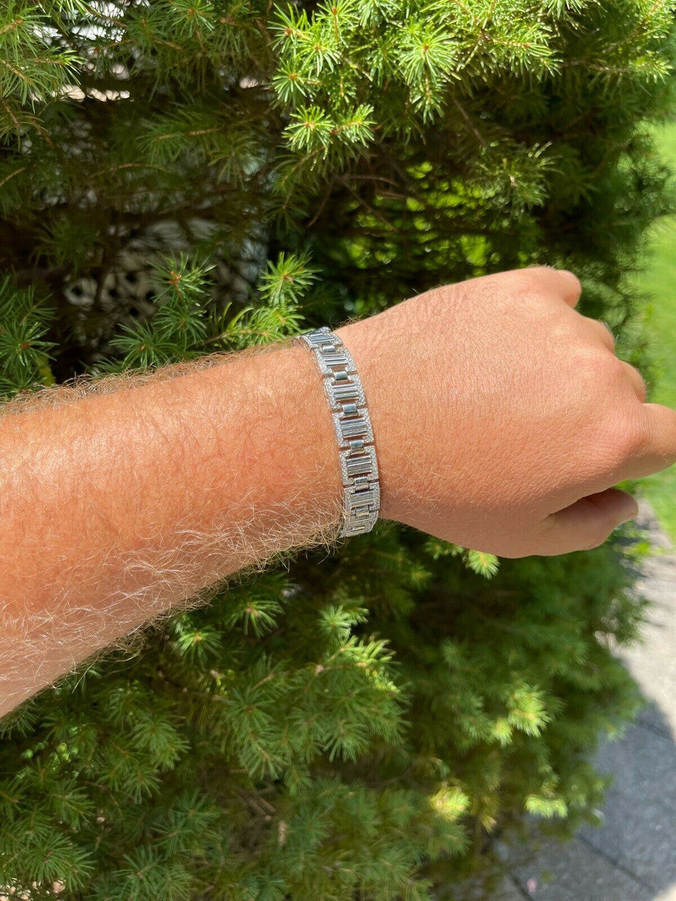 HarlemBling Men 12mm Iced Presidential Bracelet Real 925 Sterling Silver Flooded Out Diamond