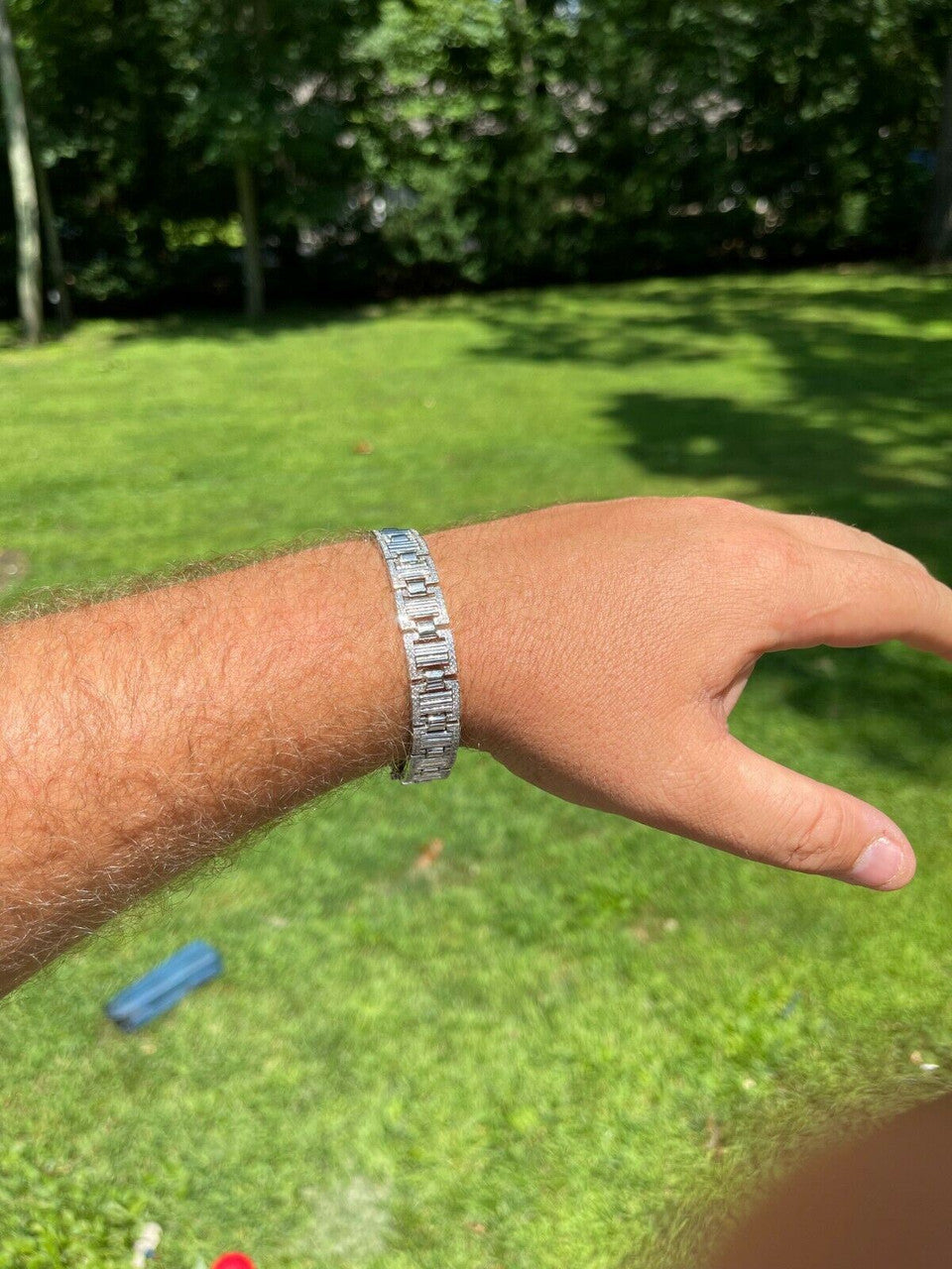 HarlemBling Men 12mm Iced Presidential Bracelet Real 925 Sterling Silver Flooded Out Diamond