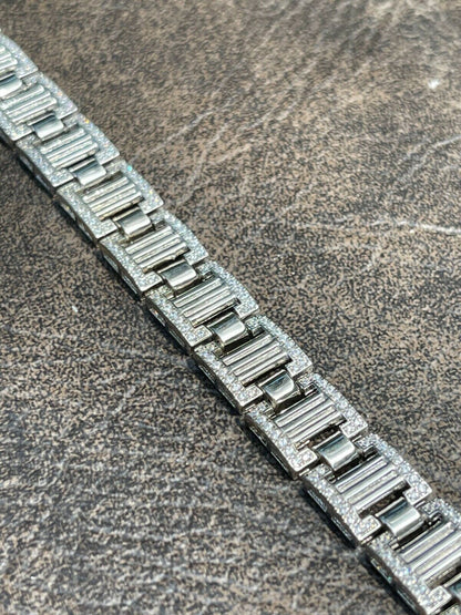 HarlemBling Men 12mm Iced Presidential Bracelet Real 925 Sterling Silver Flooded Out Diamond