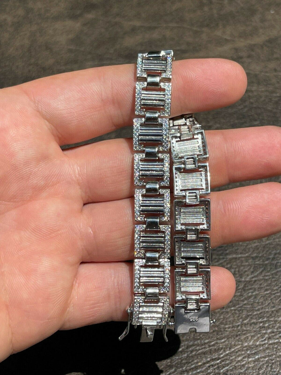 HarlemBling Men 12mm Iced Presidential Bracelet Real 925 Sterling Silver Flooded Out Diamond