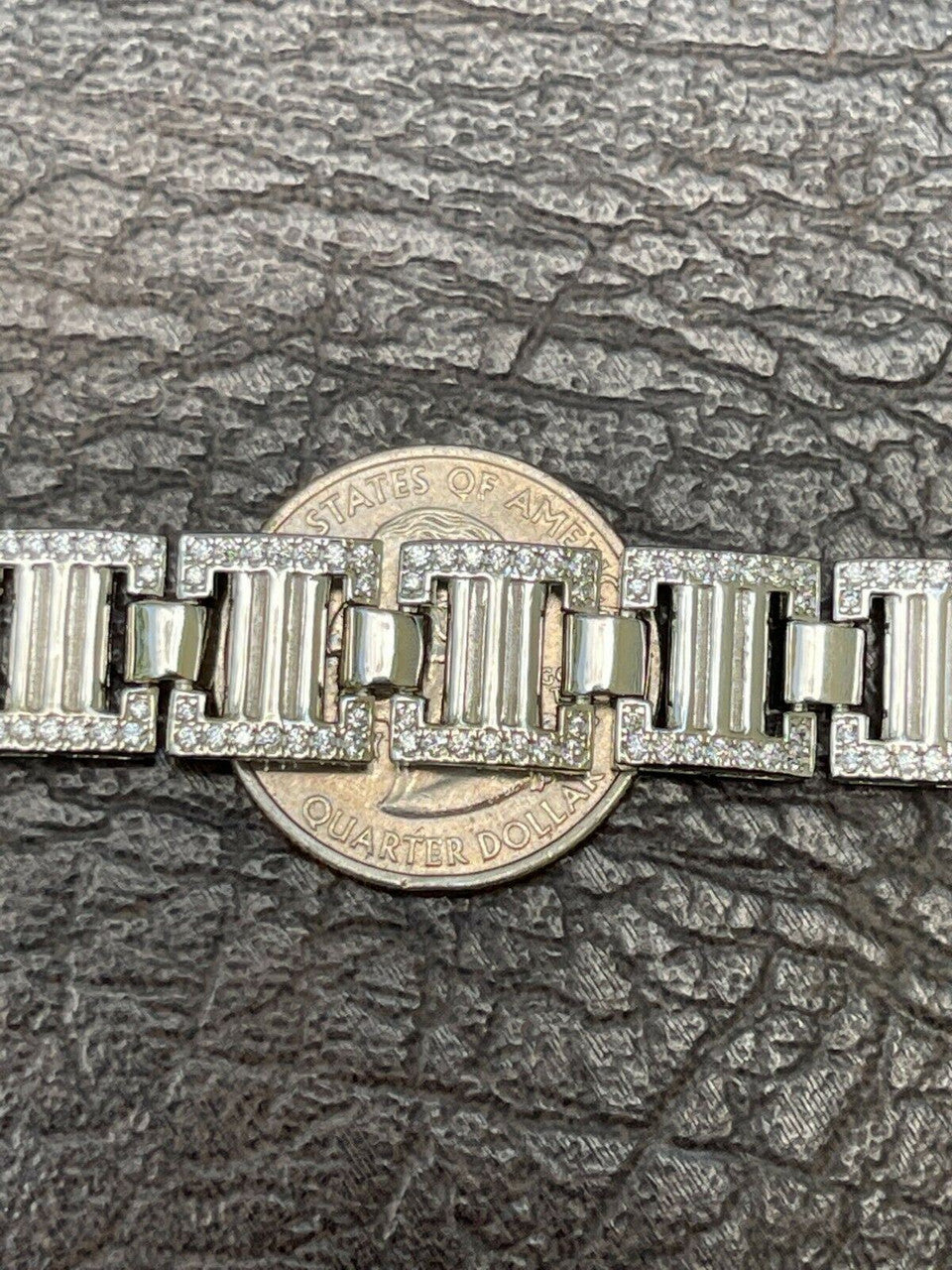 HarlemBling Men 12mm Iced Presidential Bracelet Real 925 Sterling Silver Flooded Out Diamond