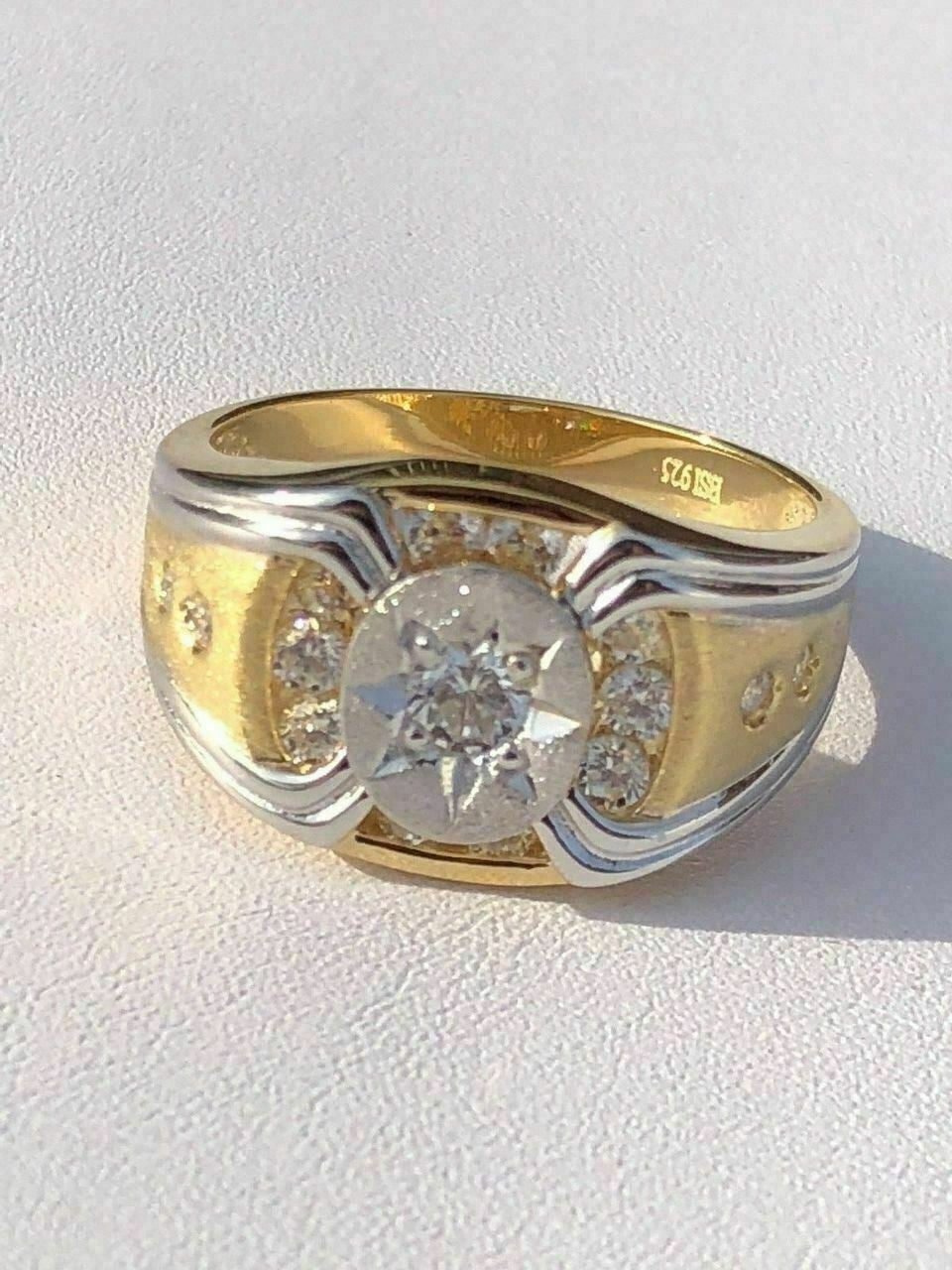 HarlemBling Men 14k Gold and Real Solid 925 Silver Super Iced Star Ring Size Man Made Diamond