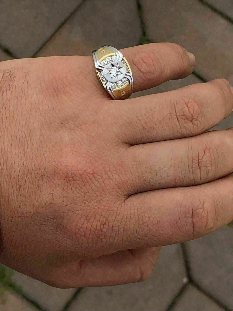 HarlemBling Men 14k Gold and Real Solid 925 Silver Super Iced Star Ring Size Man Made Diamond