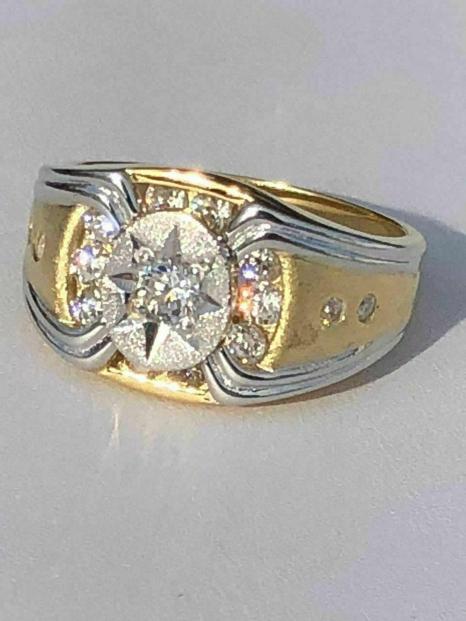 HarlemBling Men 14k Gold and Real Solid 925 Silver Super Iced Star Ring Size Man Made Diamond